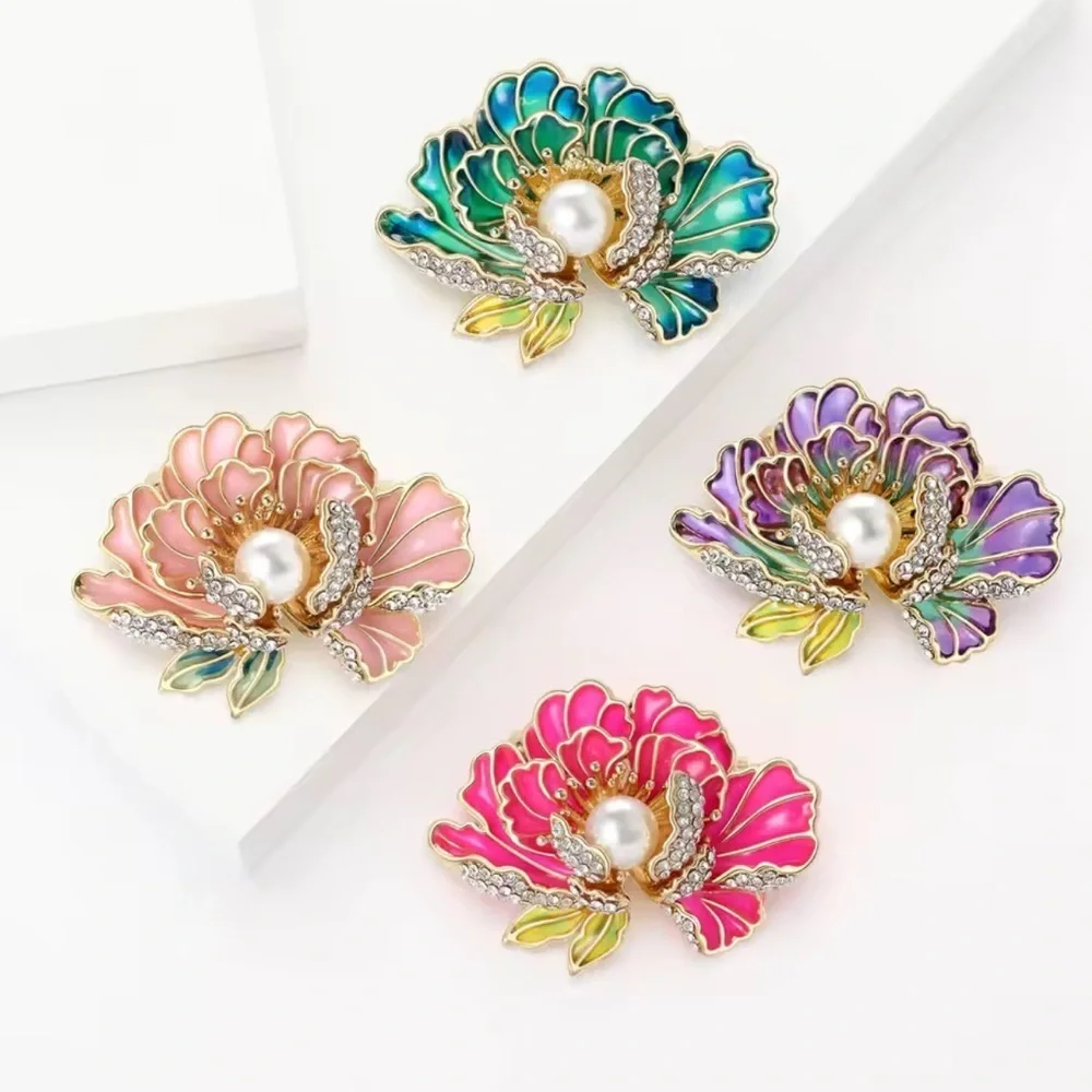 Blush Elegance Pearl & Crystal Floral Brooch